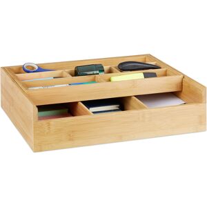 Bamboo Sorting Tray, 9 Compartments, Drawer Insert, Open Storage Box, Jewellery, Office, hwd 9.5x37x31.5 cm - Relaxdays