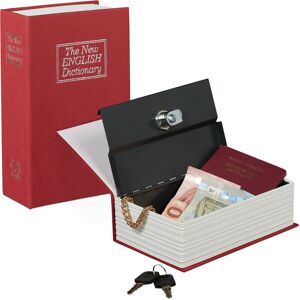 Relaxdays - Book Safe with Key, Small, in Book Shape, Steel Compartment, 18 x 11.5 x 5.5 cm, Red