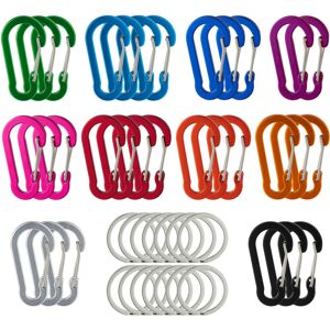 Relaxdays Carabiner, Set of 30 with 14 key rings, Heavy Duty Clips, Camping, 5 cm, Snap Hook, Aluminium, Colourful