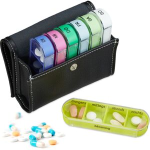 Pill Box 7 Days 4 Compartments, German Labelled, bpa Free, Medication Sorter with Bag: 12x11x5 cm, Colourful - Relaxdays