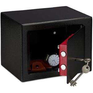 Home Safe With Keys, Double-bit Lock, Fix To Wall/Floor, Mini Vault, hwd: 17 x 23 x 17 cm, Black - Relaxdays