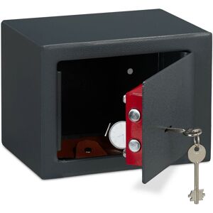 Home Safe With Keys, Double-bit Lock, Fix To Wall/Floor, Mini Vault, hwd: 17 x 23 x 17 cm, Grey - Relaxdays