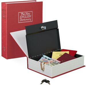 Relaxdays - Large Book Safe, Locking, Steel Cash Box, 2 Keys, HxWxD: 27 x 20 x 6.5 cm, Diversion Safe, Red