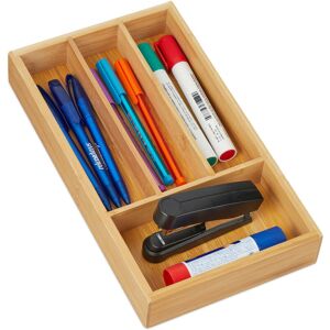 Drawer Organiser, Bamboo, Insert, 4 Compartments, Office, Kitchen Cutlery Store, HxWxD 4 x 16 x 28cm, Natural - Relaxdays