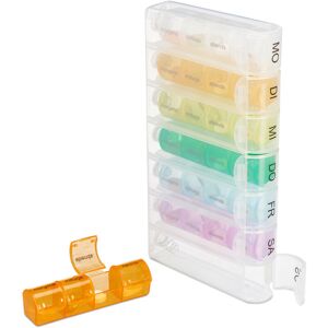 Pill Box 7 Days 4 Compartments, German Labelled, bpa Free, Weekly Medication Sorter, hwd: 11x20x4cm, Colourful - Relaxdays