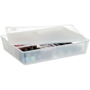 Storage Box with Lid, 3 Compartments, Office Organiser, Toiletries, Plastic, 7 x 32 x 24.5 cm, Transparent - Relaxdays