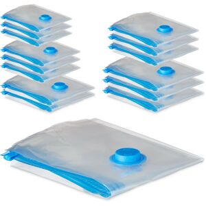 Vacuum Seal Bags, Set of 15, 5 Different Sizes, Storage Protection for Clothes, Plastic, Bags, Transparnet - Relaxdays