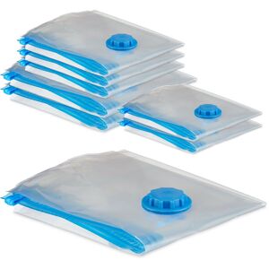 Vacuum Seal Bags, Set of 8, 3 Different Sizes, Travel Clothes Protection Storage, Plastic, Bag, Transparent - Relaxdays