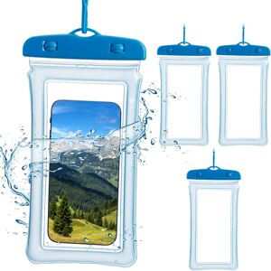 Waterproof Mobile Phone Case, Set of 4, IPX8, for Smartphones up to 6.7, Touch Compatible, Phone Cover, Blue - Relaxdays