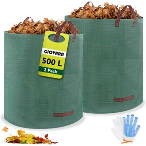 RHAFAYRE 2 Pack 500L Garden Trash Bags, Waterproof Heavy Duty Garbage Bags with Handles, Foldable and Reusable