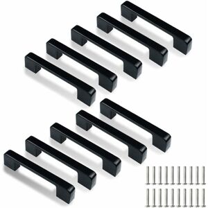 Rhafayre - Kitchen Pull 96mm, 10 Pcs Black Kitchen Cabinet Handles for Door, Drawer, Cabinets (with Screws)