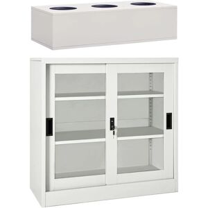 Sliding Door Cabinet with Planter Box Light Grey Steel - Royalton