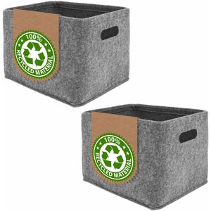 Dunedesign Set of 2: Felt Box 32x26x23 Foldable Storage Box Toiletries Box Storage Basket - grau