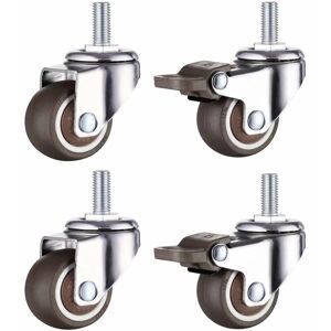 Set of 4 Small Furniture Casters - 32mm - tpe Soft Rubber (2pcs with Brake) (32mm) Groofoo