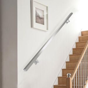 LIVINGANDHOME Square Brushed Stainless Steel Bannister Rail Balustrade Stair Handrail, 2M