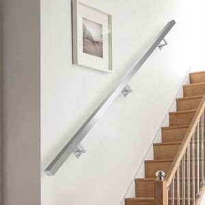 LIVINGANDHOME Square Brushed Stainless Steel Bannister Rail Balustrade Stair Handrail, 4M