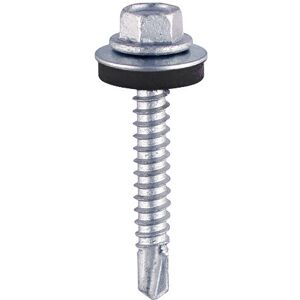 Self-Drilling Light Section Silver Screws with epdm Washer - 5.5 x 25 Bag of 100 - ZL25W16 - Timco