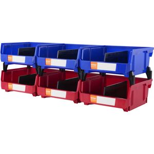 VEVOR Plastic Storage Bin, (11-Inch x 11-Inch x 5-Inch), Hanging Stackable Storage Organizer Bin, Blue/Red, 6-Pack, Heavy Duty Stacking Containers for