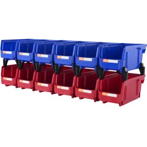 VEVOR Plastic Storage Bin, (11-Inch x 5-Inch x 5-Inch), Hanging Stackable Storage Organizer Bin, Blue/Red, 12-Pack, Heavy Duty Stacking Containers for