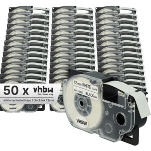 50x Label Tape compatible with Casio KL-130, KL-200, KL-2000, KL-120, KL-100E, KL-1500, CW-L300 Label Printer 12 mm, Black on White - Vhbw