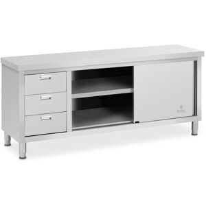 ROYAL CATERING Work stainless steel 200 x 60 cm stainless steel table sliding doors 3 drawers