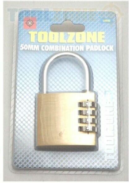 Toolzone - 50mm Heavy Duty Padlock with dial Combination - holiday / garage / shed / bike