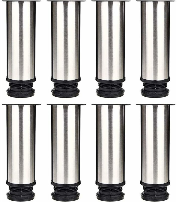 Set of 8 Furniture Legs Adjustable Kitchen Legs Diameter 50 mm Height 150 mm Round Stainless Steel Metal Sofa Leg Table Feet - Silver - Norcks