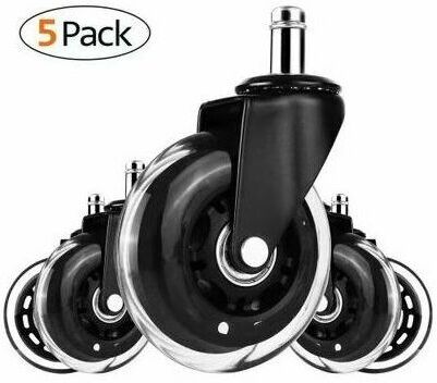 ROSE Set of 5 hard floor castors for office chairs, swivel chair castors, office chair castors loadable up to 200 kg, 360 ° rotating wheel, suitable for