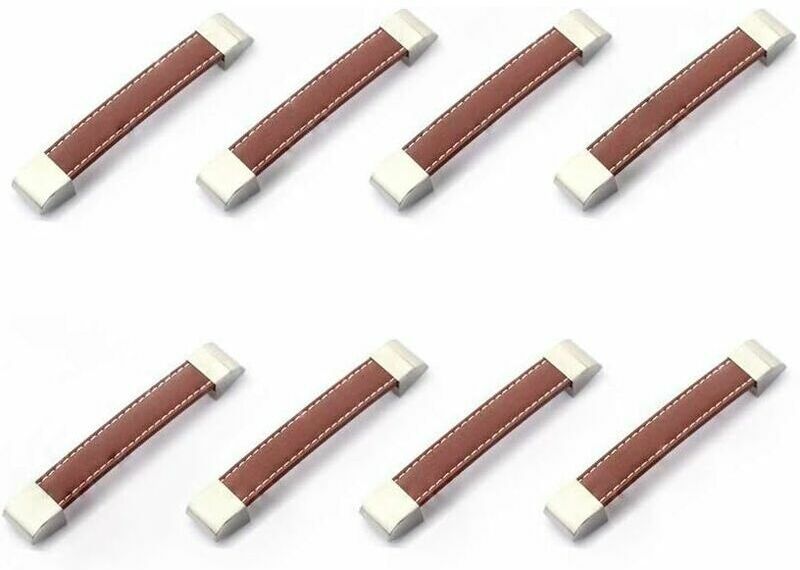 Hoopzi - Set of 8 metal and leather drawer or cupboard handles-C