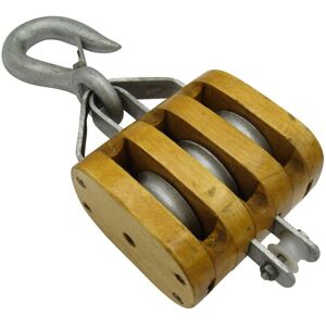 Securefix Direct - 0.5 Ton 3' Treble Wood Block With Hook - 10MM Wire Rope Wooden
