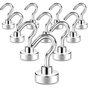 Memkey - 10 Pack Magnetic Hooks, 8kg + Strong Magnet with Fridge Hook, Heavy Duty Cruise Hook for Ceiling, Magnetic Hook