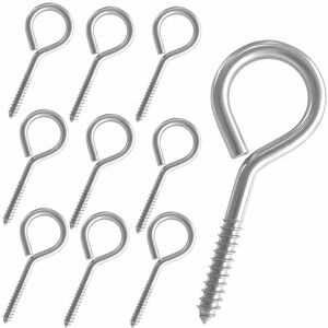 Alwaysh - 10 Pack Screw Eyes, Stainless Steel Eye Hooks, Heavy Duty Eye Screws, Self Tapping Eye Screws for Indoor and Outdoor, 2.6 inch.
