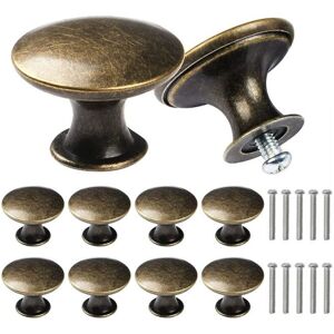 CYSLMUK 10 Pcs Antique Round Drawer Pull Handles 30mm Bronze Furniture Knob for Cupboard Dresser with Screws