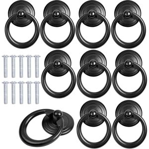 LONGZIMING 10 Pcs Black Cabinet Handle Metal Door Knob Drawer Ring Classic Pull Handle Round Furniture Handle Furniture Knob Pull Handles with Screws for
