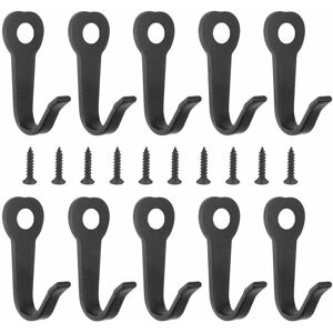 Héloise - 10 pcs Black Screw Hook Wall Mounted Retro Iron Coat Hook Metal Coat Hook Metal Hook with 10 Screws Vintage Robe Hook for Bag, Key, Hat,