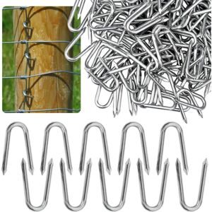 MEMKEY 100 pieces U-nail for fences, 25 mm U-nail small, spikes made of galvanized steel, fence clamps for securing fences