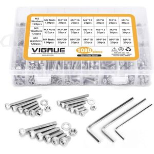Memkey - Kit 1080PCS M2 M3 M4 Stainless Steel Hex Socket Cap Screws Bolts with Nuts Assortment