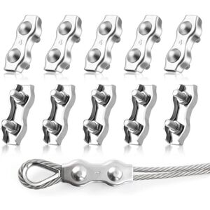 Cyslmuk - 10pcs M4 Duplex Cable Clips 304 Stainless Steel Wire Rope Clamps Duplex Cable Clips for Wire Rope Clotheslines Sun Sails Hanging Patio Fixed
