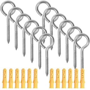 Cyslmuk - 12 Pcs M6×90mm Eye Hooks Screws with Expansion Tubes, Stainless Steel Eyebolt Hooks, Eye Bolt Eyelets Screw, Self Tapping Ring Screw for