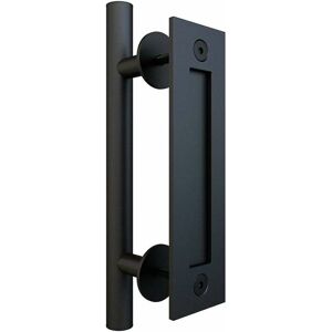HOOPZI 12'/30cm Two-Side Sliding Barn Door Handle Round Brushed Nickel Door Pull Handle Heavy Duty Flat Flush Closet Door Handle Set (Black Powder Coating)