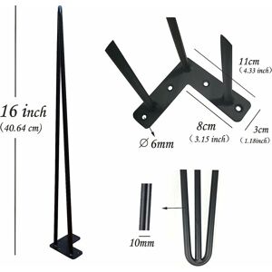 BRIEFNESS 16 inch Metal Table Legs 40cm Black Steel Hairpin Table Leg 3 Rod Mid 41cm Century Modern Furniture Industrial Style for Side Table Bench diy