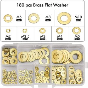 Linghhang - 180pcs Flat Washer, Brass Flat Washer Gasket Assortment, M2 M2.5 M3 M4 M5 M6 M8 M10 Flat Washer for Screw Sealing Gasket Rings-Comes with