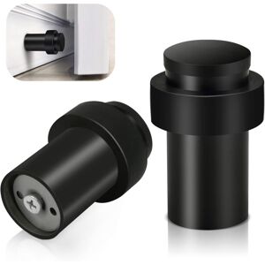 Cyslmuk - 2 Pack Black Heavy Duty Stainless Steel Door Stops - Decorative Solid Rubber Wall Protector for Baseboards - 65mm