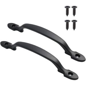 IKODM 2 Pack Cast Iron Barn Door Handles - 6.25' Rustic Style Pull Handle for Doors, Gates, Fences, Garage, Closet, Exterior & Interior - Black