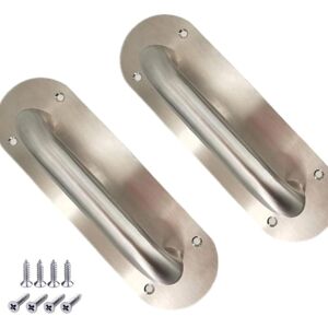 SJQKA 2-Pack Stainless Steel Sliding Garage, Fire, and Warehouse Door Handles with Installation Screws (Silver Oval, 200 x 65 mm)