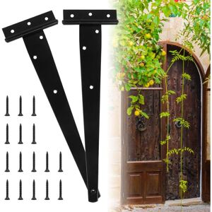 Linghhang - 2 Pcs Heavy Duty Door Hinges, 12 Inch T-Hinges, Black T-Hinges with Screws, Stainless Steel Flat Hinge for Factory Gates, Warehouse,