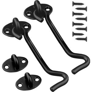 Linghhang - 2 Pieces Door Catch Hook Black Stainless Steel Hooks with Door Eye Latches and Bolts for Barn Door Locks, Bathroom, Window, Sliding Door