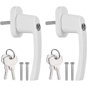 MEMKEY 2 white, lockable window handles made of aluminum with key, balcony window, door handle with 4 screws and 4 keys, suitable for all standard windows