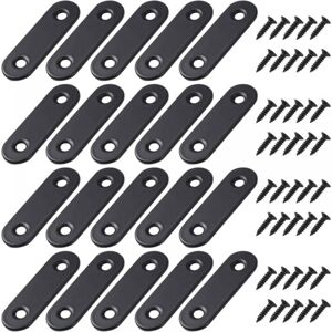 Cyslmuk - 20 Pieces Black Straight Flat Brackets Metal Straight Brackets with Screws for Wood Furniture Cupboard Repair Support 56x16mm