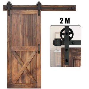 AXHUP Sliding Door Track Set, Stainless Steel Sliding Door Hardware Kit with Spoke Wheels for Single Wooden Door, Heavy Duty - 200cm